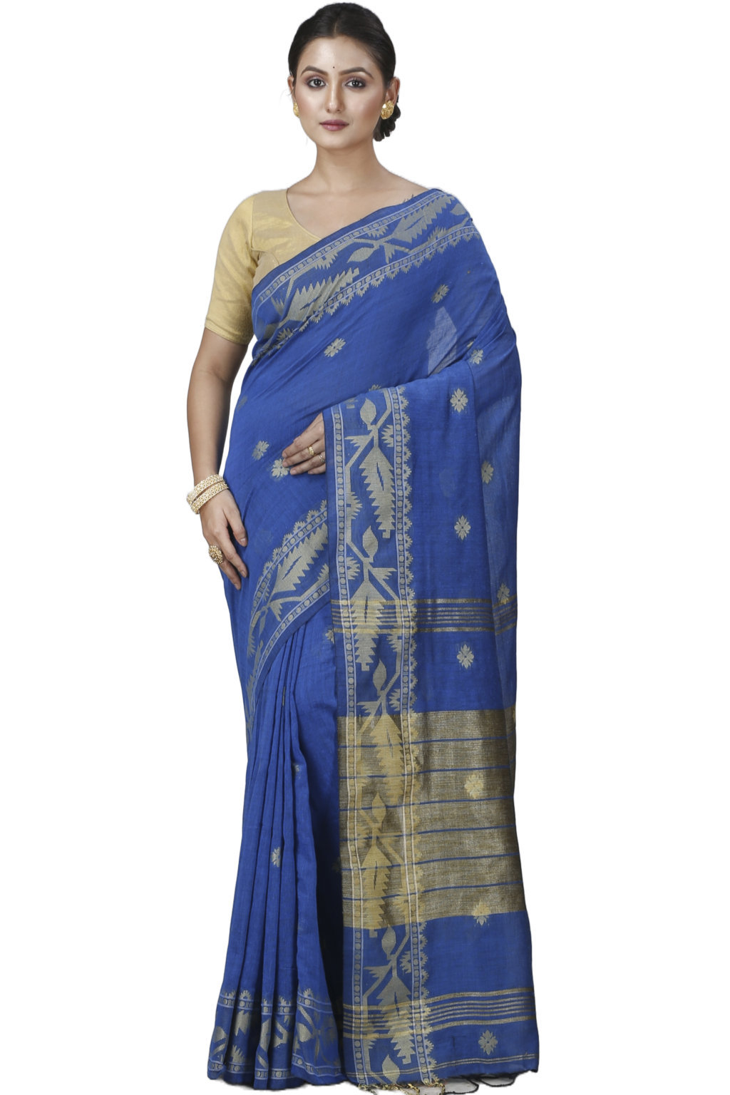 Blue Pure Cotton Tuma Hand Loom Saree (1194)
